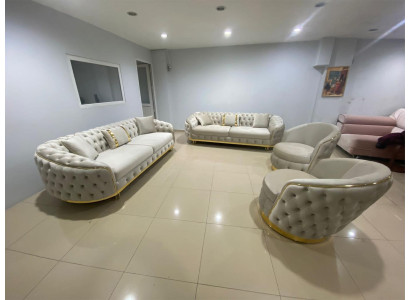 Designer living room set consists of 2x 3-seater sofas + 2x armchairs, 4-piece.